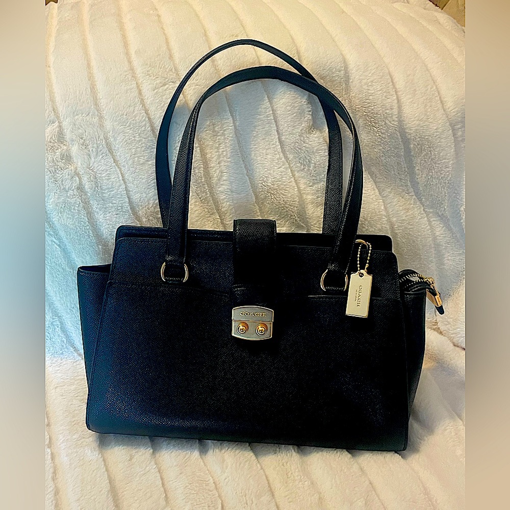 COACH Avary Carryall Satchel Black Leather Crossbody Bag